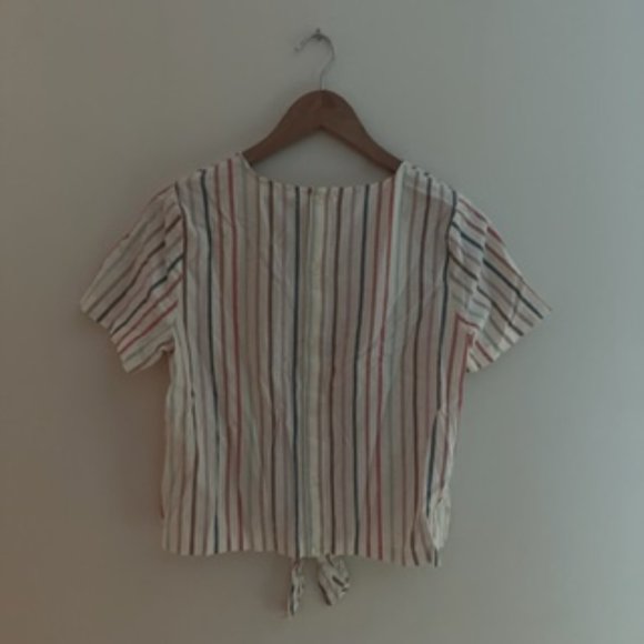 Madewell Button-Back Tie Tee in Rainbow Stripe size M - Picture 5 of 7